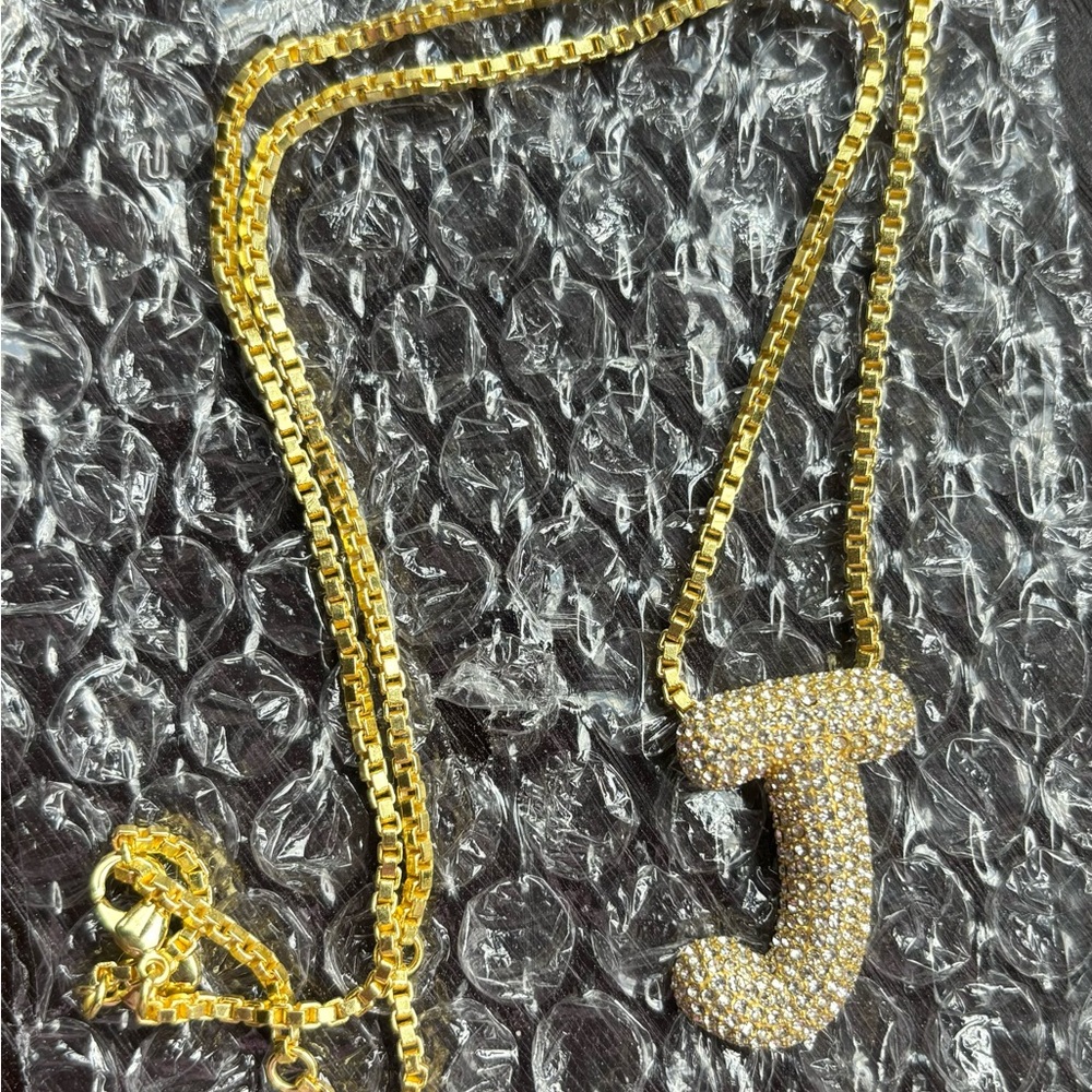 Pave bubble initial necklace